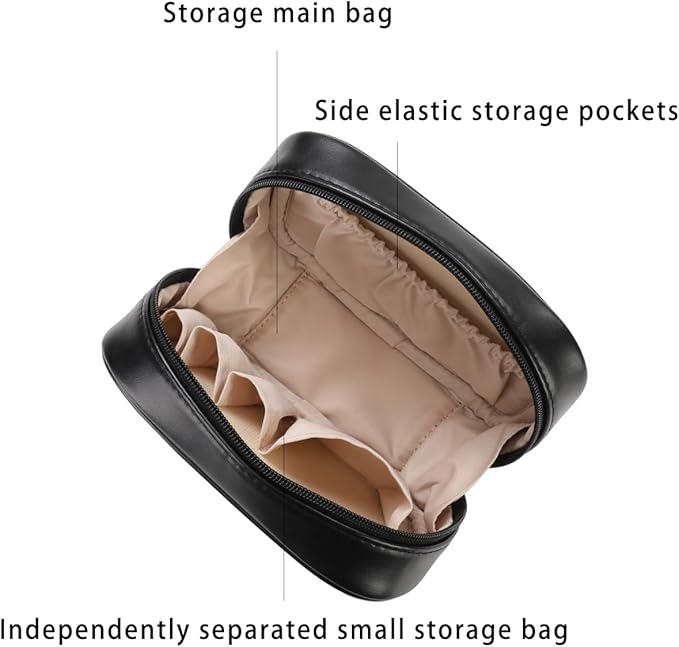 RIGHT AWAY Small Makeup Bag for Purse,Travel Cosmetic Bag Organizer for Women,Cute Make Up Pouch Waterproof Toiletry Bag with Zipper,Portable Makeup Case Skincare Bag for Travel Accessories(Black)