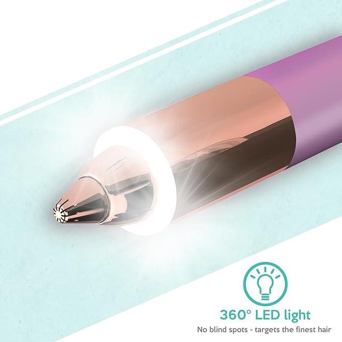 2 in 1 Eyebrow and Facial Hair Remover for Women Painless Flawless Electric Razor Epilator Trimmer Shaver with 18K Gold-Plated, USB Rechargeable, 360° LED for Eyebrow and Face Hair Removal