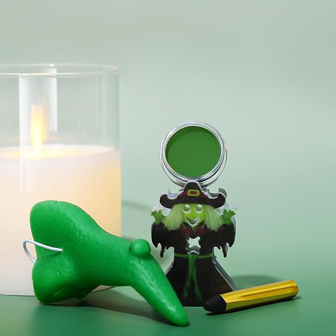 Green Face Paint with Fake Nose Witch Makeup Kit Halloween Character Set for Kids Adults, Safe Non-Toxic Cream Face Painting Kit for Stage, Costume Party, Dress Up Cosplay & Special FX Make-Up