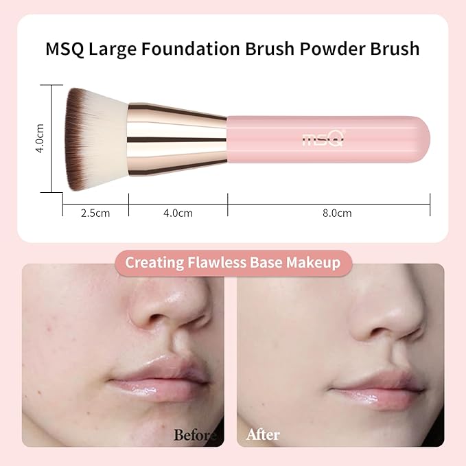 MSQ Foundation Brush for Liquid Makeup, Flat Top Kabuki Foundation Brush Premium Makeup Brushes for Liquid, Cream and Blending Powder Brush (Pink)