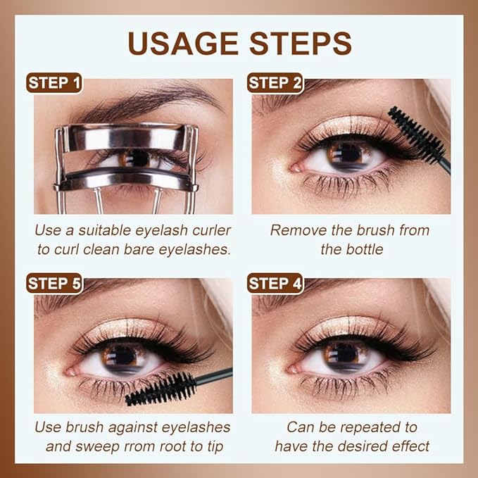 Waterproof Silk Fibre Thick Lengthening Mascara, 4D Silk Fiber Lash Mascara for Women, Long Lasting Smudge-Proof Curling Eyelashes Mascaras Black Volume and Length Natural, All Day Full (3)