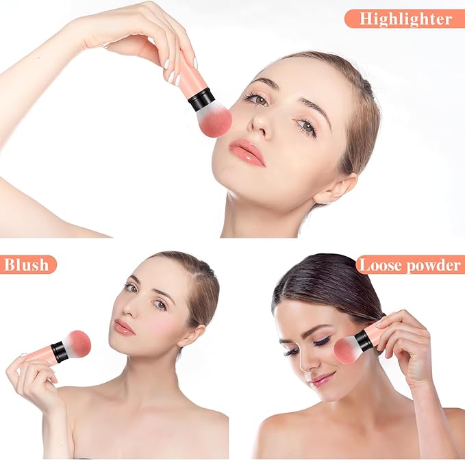 Falliny Retractable Makeup Brush, Travel Kabuki Face Blush Brush, Portable Powder Foundation Sunscreen Brush with Cover for Blush, Bronzer, Buffing, Flawless Powder Cosmetics