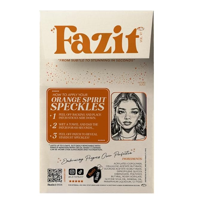 Fazit Makeup Patches - Orange Speckles - Waterproof - Temporary Face Patches for Women - 6 Count