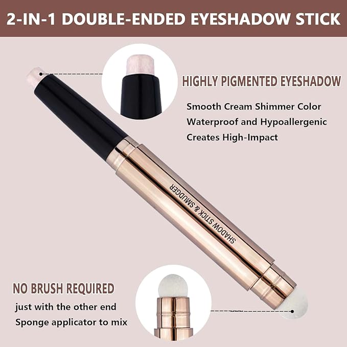 Cream Eyeshadow Stick,Nude Pink Smooth Shimmer Pencil，Hypoallergenic Waterproof Long Lasting Glitter Eye Shadow Pen Highlighter Stick ，Multi-Dimensional Eyes Look (Cream shimmer 02#)