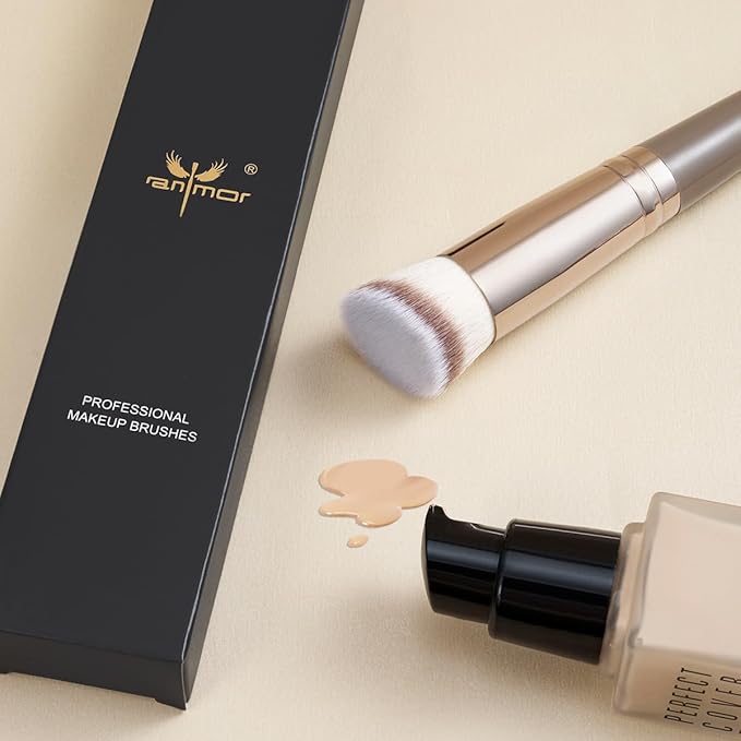 Anmor Angled Kabuki Brush, Professional Angled Foundation Makeup Brush, Perfect for liquid, Cream and powder Face Makeup, Luxurious Soft Synthetic Fibers