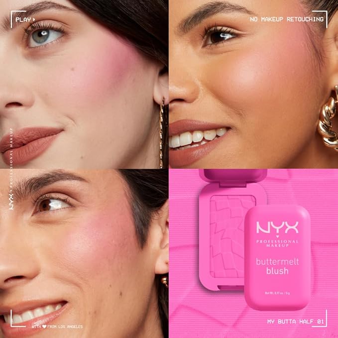 NYX PROFESSIONAL MAKEUP Buttermelt Powder Blush, Fade and Transfer-Resistant Blush, Up to 12HR Make Up Wear, Vegan Formula - My Butta Half