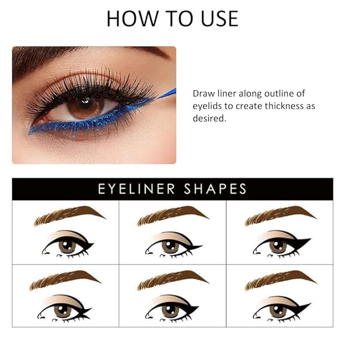 evpct 2Pcs Royal Blue & Purple Glitter Colored Liquid Eyeliner Eye Shadow Makeup Pencil Set, Purple Blue Face Body Glitter Makeup Fake Eyelashes Mascara, Sparkle Metallic Shimmer Eyeliner Waterproof