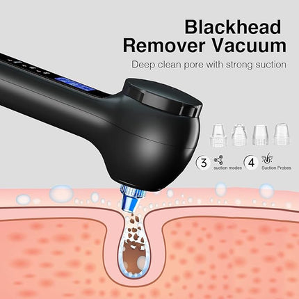 Electric Facial Cleansing Brush with LCD Screen, 3-in-1 Face Scrubber & Optional Blackhead Remover, Rechargeable, IPX7 Waterproof, Gentle Daily & Deep Cleaning for All Skin Types