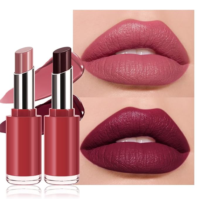2Pcs Honey Lipstick Tinted Lip Balm Set - Matte Tint Cream Lipsticks for All Skin Tones,Hydrating Lip Stain,Can be Buildable Nourishing Moisturizing Suitable for Women to Every Day Makeup 02&08