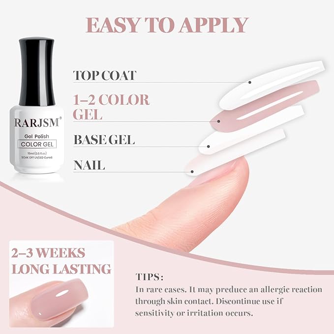 RARJSM Nude Misty Rose Pink Gel Nail Polish Neutral Skin Tone Sheer Jelly Gelpolish 1PC 15ml Single Bottle Creamy Transparent Natural Nudegel Polish Soak off Cured for Home Salon French Manicure