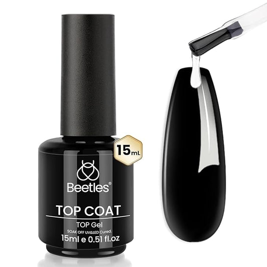 Beetles Gel Top Coat - 15ml No Wipe Top Coat High Gloss Shiny and Long-Lasting Soak Off LED Nail Lamp for Gel Polish