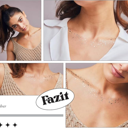Fazit Makeup Patches - Silver Decollatage Speckles - Glow Up Make-Up Patches - Cute Glitter Makeup Accessories For Women - Cosmetic Glitter