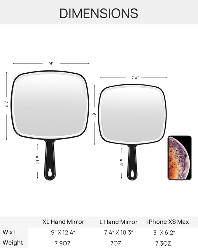 OMIRO Handheld Mirror, Extra Large Hand Mirror with Handle, Square, Black, 12.4" L x 9.1" W