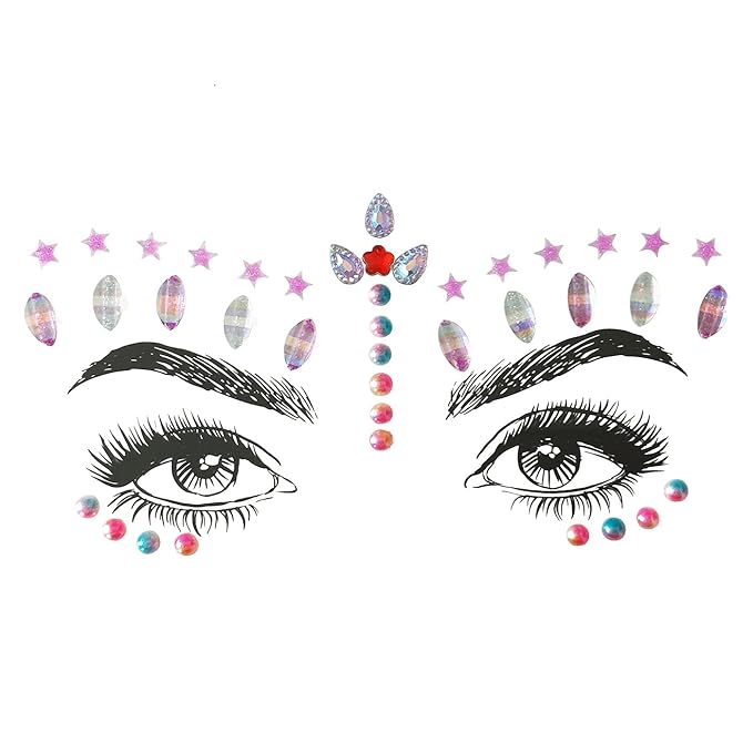 6 Pcs Music Festival Face Jewels, Rhinestone Rave Face Gems Glitter,Crystal Birthday Party Festival Face Sticker, Eyes Face Body Temporary Tattoos for Festival Party