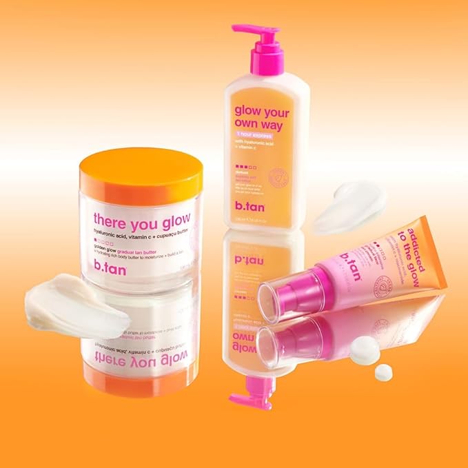 b.tan Gradual Self Tan Face Lotion | Addicted to the Glow - Daily Faical Tanning Cream for a Sunkissed Dark Bronze, Best Sunless Moisturizer, Hydrating Vitamin C, Travel Size, No Fake Tanner Smell