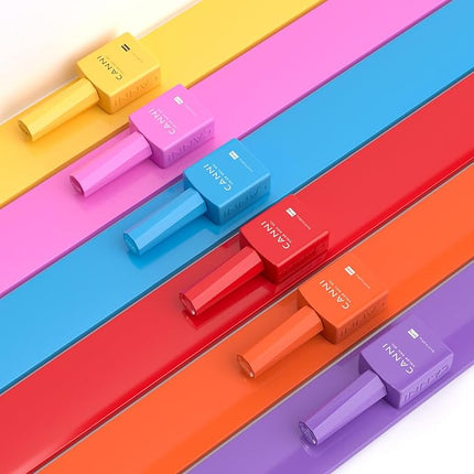 CANNI Gel Nail Polish Set – Bright Rainbow Summer 6 Colors 9ML (Red, Pink, Yellow, Blue, Orange,Purple), High Gloss Soak Off UV LED Nail Gel for Summer DIY Manicure