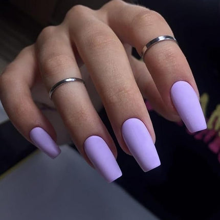 Matte Lilac Press on Nails Long Square, KXAMELIE Medium Coffin Nails Press ons Long Glue on Nails Natural Thick Fake Long Nails Acrylic Nails Reusable 24 Fake Nails Solid Color False Nails for Women