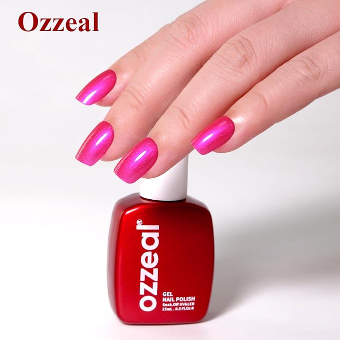 Pearl Gel Nail Polish,Hot Pink Glitter Gel Nail Polish Sparkle Shimmer Gel Glitter Nail Polish Fall Winter Soak off LED UV Gel Nail Polish for Art DIY Manicure 15ML