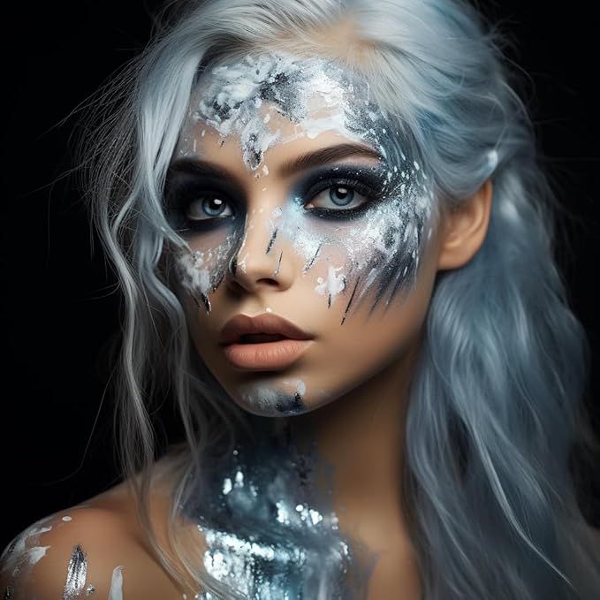 CCbeauty Silver Face Paint Stick, Metallic Face Painting Kit, Full Coverage SFX Makeup Foundation, Professional Non-Toxic Body Paint for Halloween Costume Party, For Robot, Astronaut Makeup