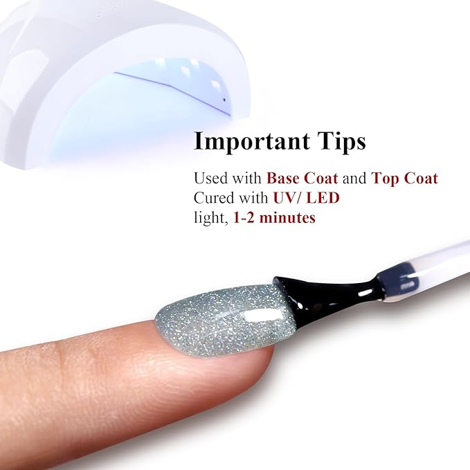 Glitter Gel Polish, Grey Iridescent Sparkle Shimmer for Summer Rainbow Manicure - Soak off LED UV Gel for Nail Art DIY - 15ML