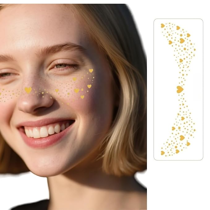 Glitter Freckles Temporary Face Tattoos, 6pcs Makeup Patches, Rose Gold, Silver and Gold Glitter Freckles Face Tattoo (A-love)