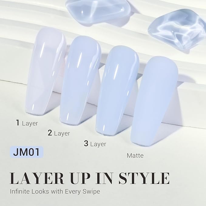 MelodySusie Jeweliver Gel Nail Polish, 0.5Fl Oz Light Blue Jelly Gel Polish Sheer Translucent Nude Soak Off UV LED Light Cure Spring Summer Colors Manicure Nail Art DIY at Home JM01