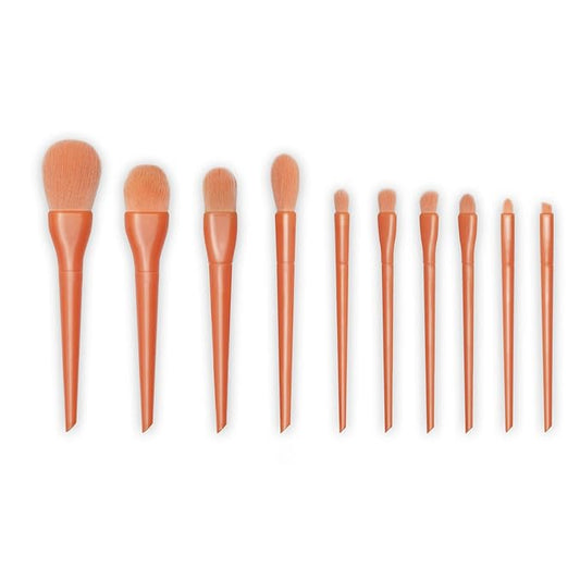 Makeup Brushes Shiny Green 10 Pcs, Powder Brush, Foundation Brush, Blush Brush, Highlighting Brush, Eyeshadow Brushes (Salmon Pink)