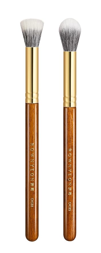 Desert Oak Series Powder Cheek Duo Brush Set - CM 188 Blush Brush & CM 189 Highlighter Brush of Goat Hair for a Soft-Focus Glow, Bubinga Handle