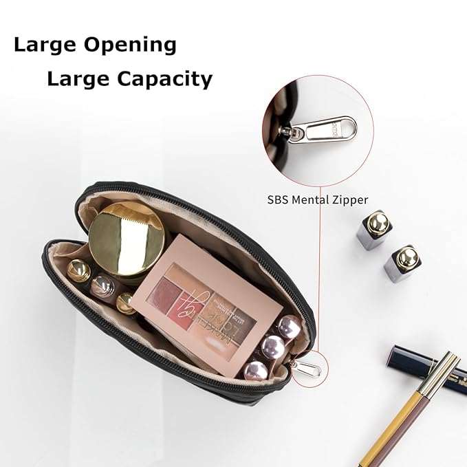 Ethereal Small Makeup bag for Purse, Cute Cosmetic Bag Portable Mini Makeup Pouch for Women Black