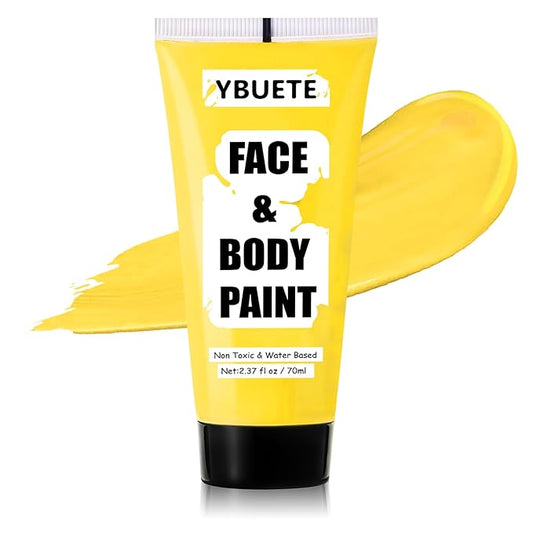 Yellow Water Based Face Body Paint, 2.37 OZ Large Tube Full Coverage Face Paint for Lion Tiger Cosplay, Washable Yellow Body Painting Cream for Adult Carnival Stage Halloween SFX Makeup