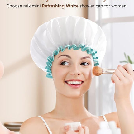 mikimini Shower Cap for Women and Girls,Reusable,Waterproof, Washable, Cute and Soft,White