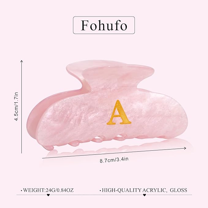 Acrylic Letter Hair Clips for Women - Pink Monogram Hair Claw Alphabet Large Hair Clip, Fashion Glitter Claw Clips Elegant And Durable Hair Accessory, Letter D