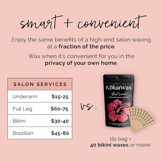 KoluaWax Hard Wax Beads for Hair Removal – Coarse Hair Formula – Face, Brazilian, Underarm, Back Chest, Bikini Waxing – Dragon Fruit & Hibiscus, 1lb Refill for Wax Warmers & 10 Applicator Sticks