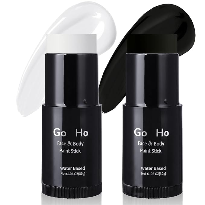Go Ho White and Black Face Paint Stick,Full-coverage Washable Face Body Paint for Art Theater Halloween Cosplay Skull Zombie Vampire Skeleton Clown SFX Makeup