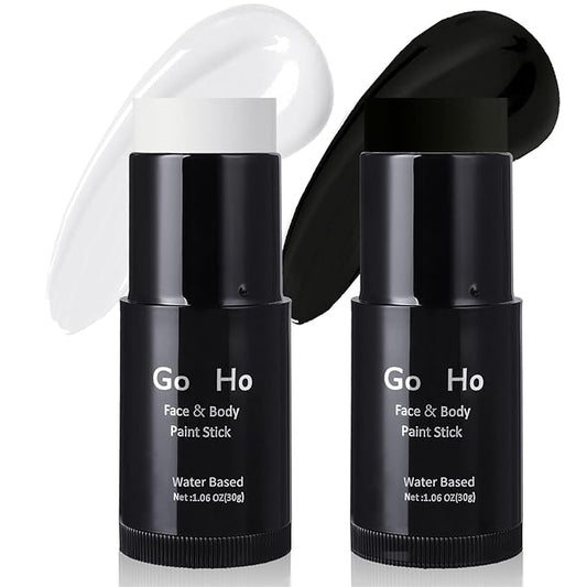 Go Ho White and Black Face Paint Stick,Full-coverage Washable Face Body Paint for Art Theater Halloween Cosplay Skull Zombie Vampire Skeleton Clown SFX Makeup