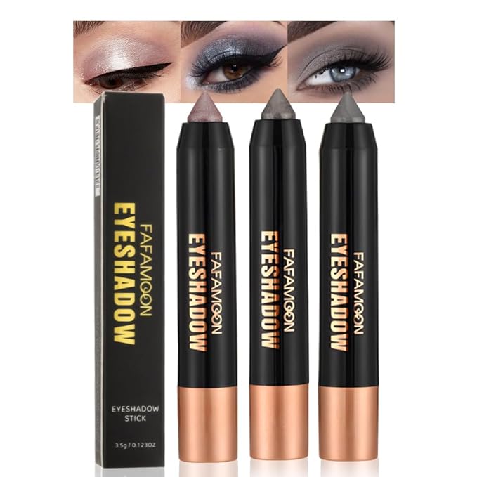 3Pcs Monochrome Cream Shimmer Glitter Eyeshadow Pencil Stick for Women, Eye Shadow Eyeliner Pencil Sticks Makeup, sombras para ojos, Waterproof, Vegan & Cruelty-Free, (03+05+07, 3Pcs)