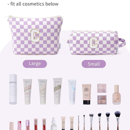 Narwey 2 PCS Valentines Day Gifts for Her Girlfriend Women Initial Makeup Bag, Teen Girls Gifts Trendy Stuff 10 11 12 14 13 15 16 Years Old, Travel Toiletry Bags Cosmetic Bag Teacher Gift (C)