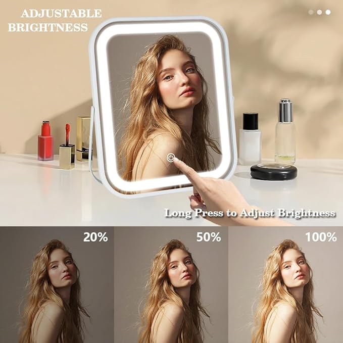 Lighted Makeup Mirror, Rechargeable Vanity Mirror with Lights 10''x8'' Makeup Mirror with Lights,Light up Mirror Touch Screen with 3-Color Lighting,for Women Gift,Travel Essentials