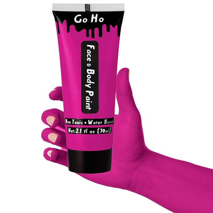 Go Ho Hot Pink Body Paint Washable(2.37oz/pc),Water Based Cream Hot Pink Face Paint,Pink Face Body Paint for SFX Cosplay Costumes Festivals Halloween Makeup