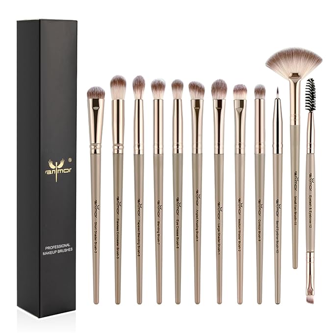 Anmor Eyeshadow Brush Set, 12pcs Professional Eyeshadow Makeup Brushes Set, For Eyeshadow Eyebrows Eyeliner Concealer, Soft Synthetic Hair and Premium Handle