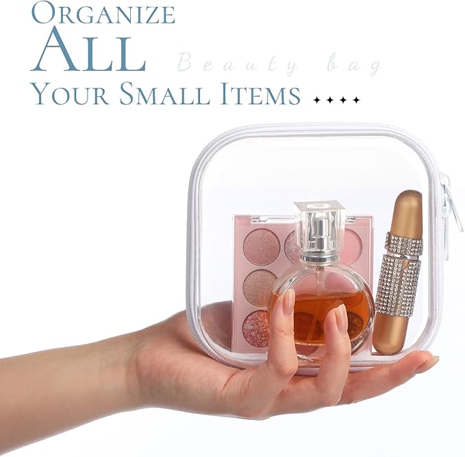 Sanwuta 6 Pcs Clear Hard Zipper Case Pencil Pouches Hard Plastic Zipper Pouches Makeup Bag Transparent Cases for Snacks Plastic Storage Organizer Box for Travel(White,5 x 5 x 2 Inch)