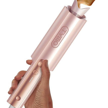 Upgraded Automatic Rotating Curling Iron - TYMO CurlPro Plus Long Barrel Curling Wand for Long Hair, Ceramic Hair Curler for Women, Anti-Scald, 600M Ionic, Dual Voltage, Gold Blush, 1 1/4 Inch