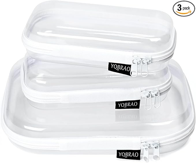 3 Pack Clear Hard Shell Zipper Case - Clear Waterproof Cosmetic Bag with Zipper, Kid's Toy Storage Organizer Bins, Charging Cables, creative journaling, painting brushes, Threads,Sketch Supplies