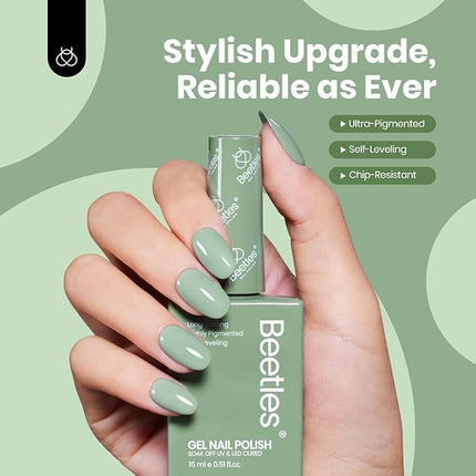 Beetles Sage Green Gel Polish - Misty Sage 15ML/0.51Fl Oz, Green Gel Nail Polish, Soak Off UV LED Lamp Pastel Nails Art, Long-Lasting Manicure Salon DIY Home Spring Nails - Gifts for Her