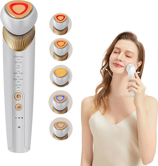 6-in-1 Age-Defying - Eye, Face & Neck Lift & Firm, 5-Color Light Therapy for Face with Microcurrent, Vibration, Heat & Cooling, Skin Care Tool for Youthful & Tightening Skin