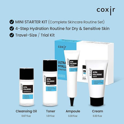 [New Years Gift] coxir Ultra Hyaluronic Holiday Gift Set – Cleansing Oil + Toner + Ampoule + Cream |Mini Skincare Kit, Travel-Size Korean Skincare Set, Hydrating Routine | Christmas Mini Gift