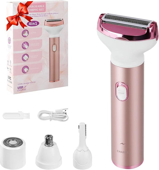 Women Face Epilator, 4-in-1 Portable Design Facial Epilator, Rechargeable Facial Hair Removal for Women & Men, Waterproof Facial Shaver for Face, Ears, Nose, Eyebrow, Body