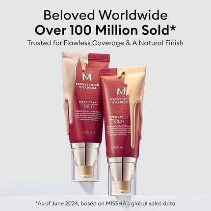 MISSHA M Perfect Cover BB Cream No.25 Warm Beige - Medium with Warm Undertone SPF 42 PA +++ 1.69 Fl Oz - Tinted Moisturizer for face with SPF