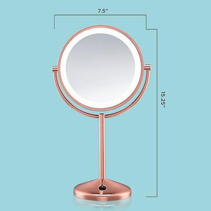 Conair Lighted Makeup Mirror, LED Vanity Mirror, 1X/10X Magnifying Mirror, Double Sided, Battery Operated in Rose Gold