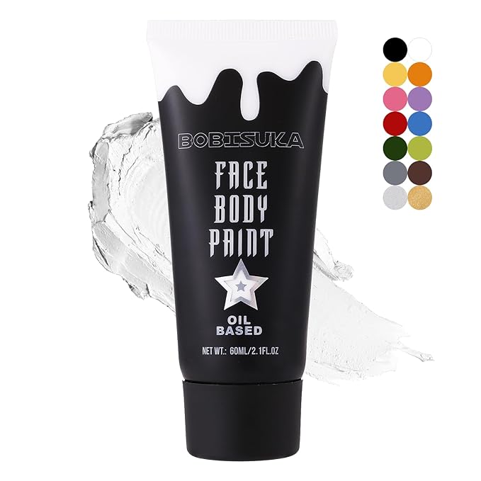 White Face Paint, Clown Makeup Body Paint, Blendable Cream Face Painting Kits for Skull Joker Vampire Mime , Halloween Skeleton Cosplay, Costume, Parties,Stage, Theater, 2.1 fl oz (60ml)